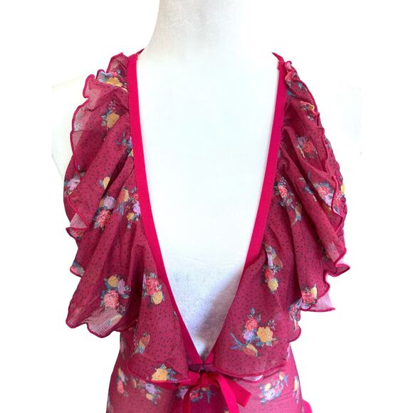 We Are HAH Bodysuit Lingerie Butterfly Red Floral Ruffle‎ Backless Sheer  Small - Picture 4 of 14